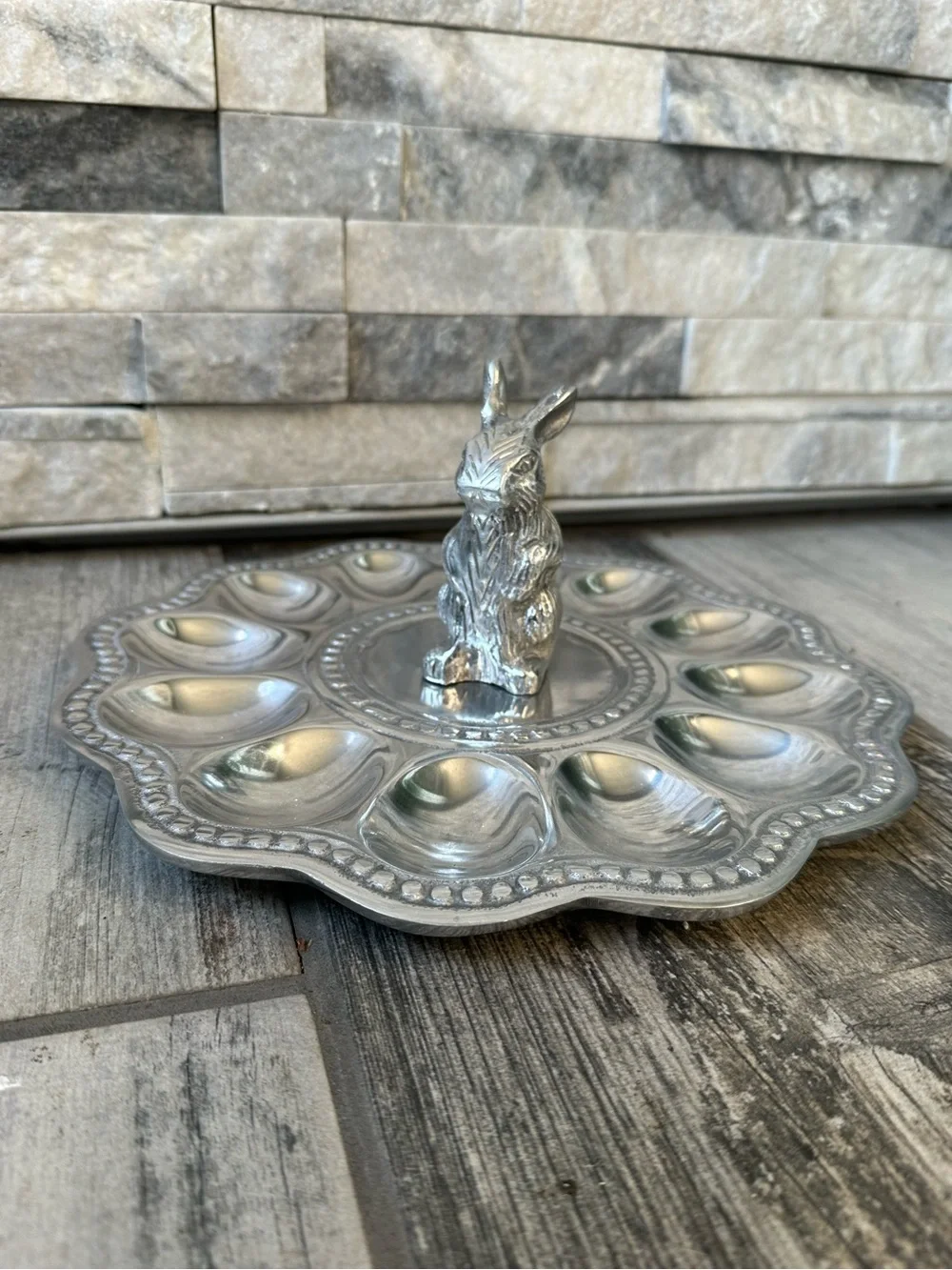 Silver Metal Bunny Deviled Egg Tray